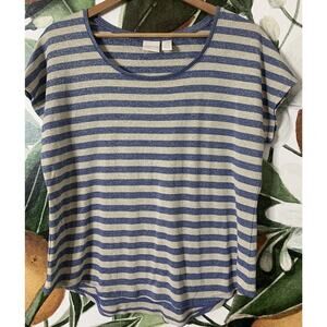 Chicos Size 2 US Large Striped Blue Metallic Boxy Fit Sleeveless Top